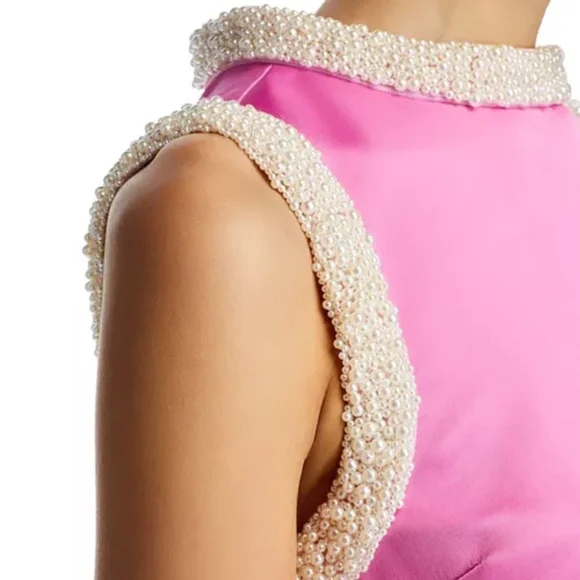 NWT Self-Portrait Pearl Trim Satin Mini Dress Sz US 2 - Picture 5 of 9